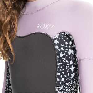 2023 Roxy Meisjes Swell Series 4/3mm Rug Ritssluiting Wetsuit ERGW103057 - Jet / Orchid Bouquet